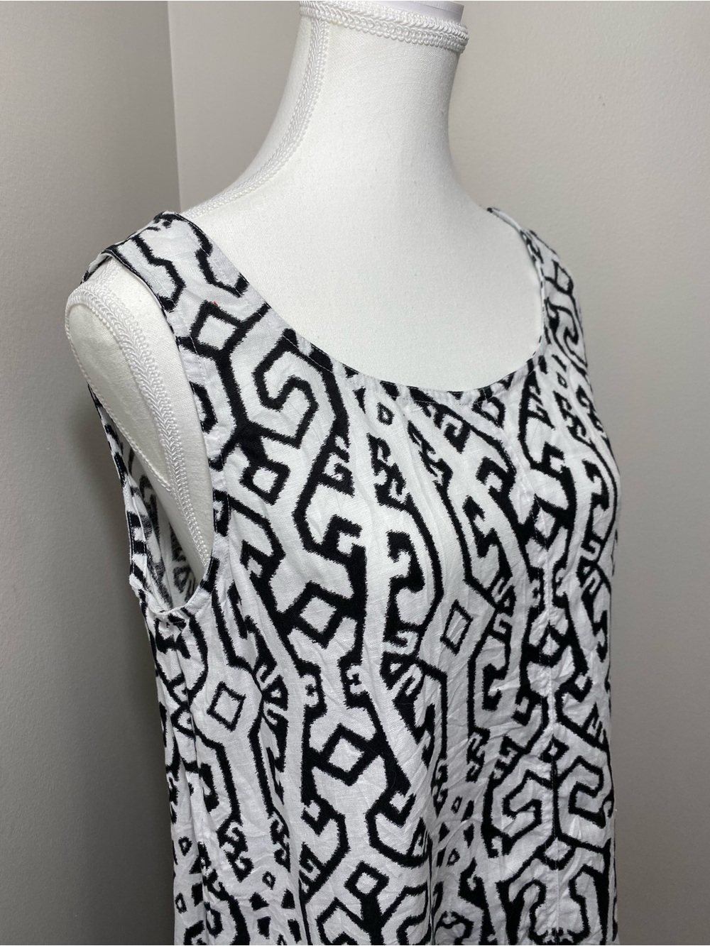 J. Jill Black and White Abstract Linen-Blend Dress Petite Small - Picture 4 of 16